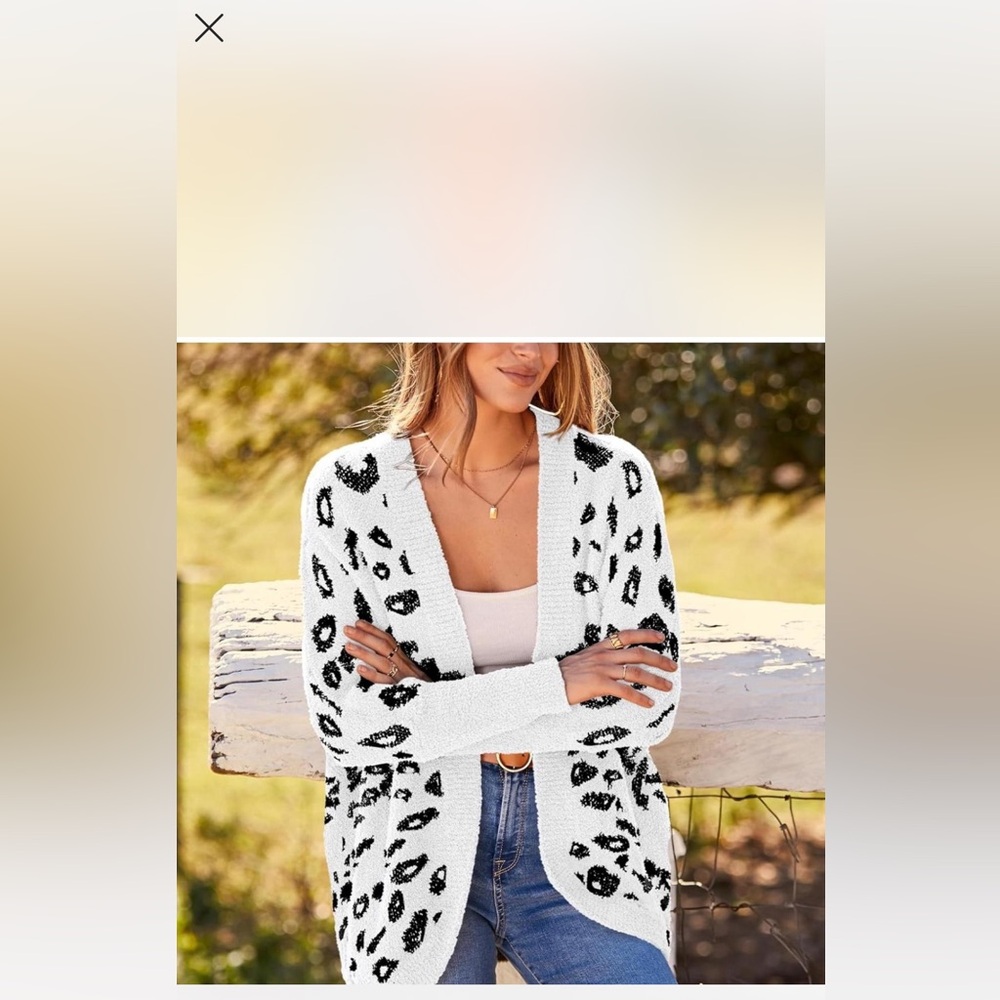Amazon Black and White Leopard Cardigan Sweater
